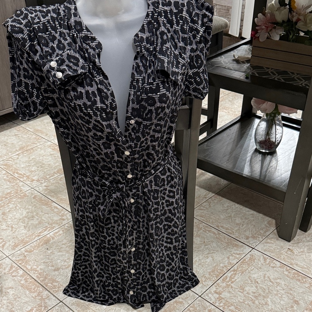 Michael Kors Black and White Long Sleeve Dress